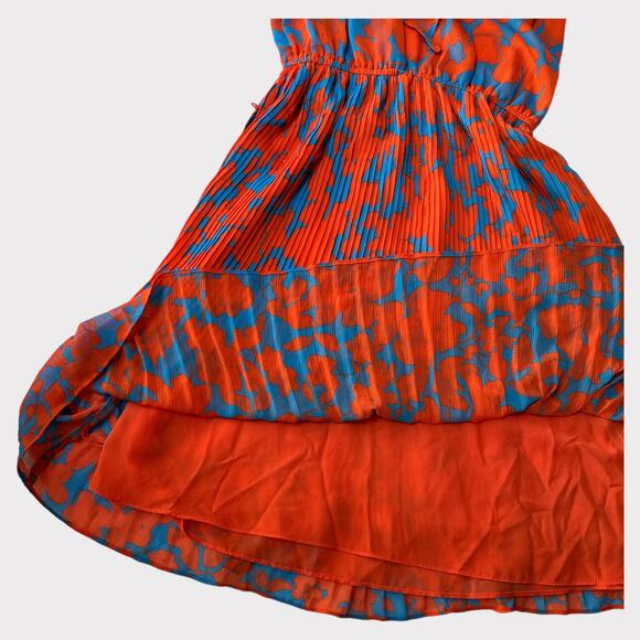 H&M Pleated Chiffon Floral Dress with Fringe Details, Size 2, Red/Blue - Picture 10 of 13